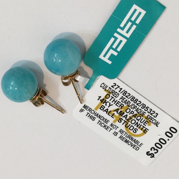 SOLD EFFY Amazonite Round Stud Earrings 14k Gold - Picture 4 of 6